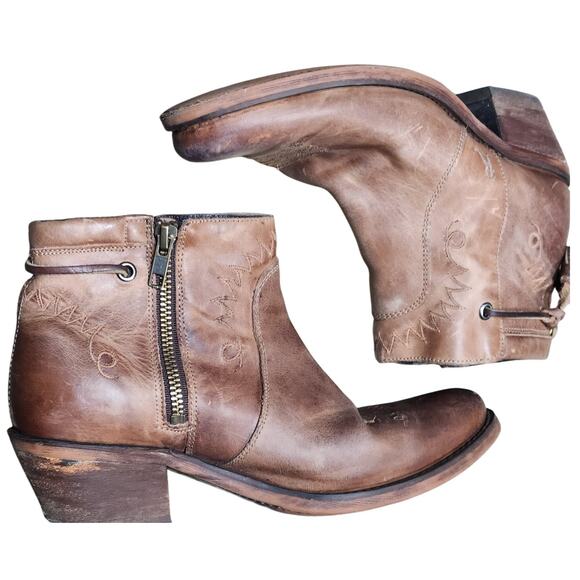 Justin REBA western cowboy boots size 6.5 low ankle booties‎ brown leather - Picture 3 of 10